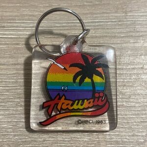 Vintage 1983 Hawaii RBCI Keychain Acrylic Rainbow Palm Tree Retro 1.5”